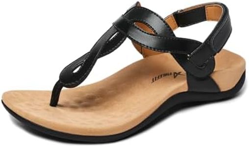 Athlefit Women's Orthopedic Arch Support Sandals Comfortable Thong T-Strap Orthotic Casual Flat Sandals, Black, 9