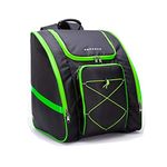 PAPAZAU Ski Boot Bag – Skiing and Snowboarding Travel Backpack – Stores Gear Including Jacket, Helmet, Goggles, Gloves & Accessories (Neon Green Trim)