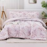 Mooreeke King Floral Comforter Set, Pink Botanical Flower Printed Bedding Sets, 3 Pieces Vintage Comforters & Sets, 1 Soft Lightweight Microfiber Comforter and 2 Pillow Shams