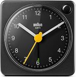 Braun Classic Travel Analogue Clock with Snooze and Light, Compact Size, Quiet Quartz Movement, Crescendo Beep Alarm in Black, Model BC02XB