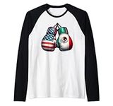 Vintage style boxing gloves with USA and Mexican flags great Raglan Baseball Tee