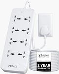 FEDUS Surge Protector, 8 Universal Sockets with MOV, OLP Protection, 2 Meter 6.5 Feet Long Cable, Extension Board Cord, Automatic Overload Protection, Fireproof Power Strip Switch Board, Spike Guard
