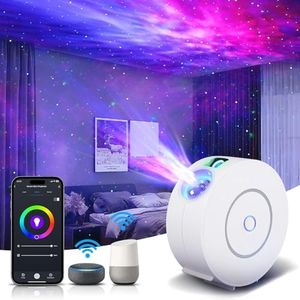 NUFECARG Smart Star Projector Galaxy Light, LED Starry Sky Night Light Control by WiFi App and Voice, Compatible with Alexa & Google Home, Adjustable Cloud Stars, Brightness and Time (White)