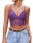 Avidlove Lace Bralettes for Women Sexy Spaghetti Strap Bra Y2k Crop Tops V Neck Bustier Strap Camisole Lingerie Purple