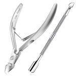 Cuticle Nipper with Cuticle Pusher-Professional Grade Stainless Steel Cuticle Remover & Cutter-Durable Manicure and Pedicure Tool-Beauty Tool Perfect for Fingernails and Toenails (Silver)