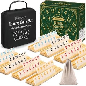 2-8 Players Games Gifts, Easter Gifts/Easter Basket Stuffers for Adults, Rummy Game Set, 214 Melamine Tiles, 8 Wooden Racks, Drawstring Bag, Premium Portable Case, Tile Board Games for Adults