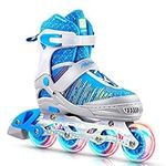 PAPAISON Fly Knitting Upper Adjustable Illuminating Inline Skates for Boys and Girls with Full Light up Wheels, Beginner Roller Skates for Kids Youth Women and Men