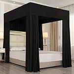 Mengersi Black Four Corner Post Bed Canopy Bed Curtains Sheer Canopy for Adults Girls Bedroom Decoration Lightproof Windproof (Queen, Black)