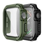 Adepoy 2 Pack Rugged Case Compatible for Apple Watch 44mm Series SE/6/5/4 with Tempered Glass Screen Protector, Military All Around Hard TPU Protective Cover Case Shockproof Bumper for iWatch Men 44mm