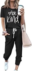 PRETTYGARDEN Women's Two Piece Outfit Short Sleeve Pullover with Drawstring Long Pants Tracksuit Jogger Set (Print Black,Small)