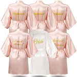 6 Pieces Bridesmaids Robes for Wedding Bridal Robes Matron of Honor Maid of Honor Robe Wedding Robes for Bridal Party Gift, Pink and White, One Size