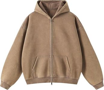 Talakeno Mens Womens Fleece Hoodies Sweatshirt Double Zip Up Oversized Acid Wash Hoodies Winter Vintage Cotton Sweatshirt(Brown,L)