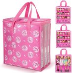4 Pack Doll Storage Organizer Bags Compatible with 4 Pcs Barbie Dolls 12-Inch & 30 Pcs LOL Surprise Dolls, Portable Toy Travel Carrying Case for Girls Kids with Label & Handle, Bags Only