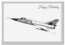 Unusual Birthday Cards - Unique Airplane Handmade Drawings Special WW2 Military (Convair Delta Dart Aircraft Card)