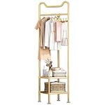 Corner Coat Rack with Storage, Metal Corner Hall Tree Coat Rack, Gold Corner Clothes Rack with 6 Hooks for Entryway, Hallway, Living, Room, Bedroom