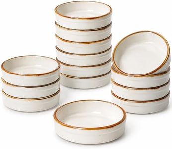 ONEMORE Ramekin Set of 14, Creme Brulee Ramekins Oven Safe 4 oz Ceramic Shallow Souffle Dishes for Baking Exquisite Desserts, Small Dipping Sauce Ramekins Round Mini Tart & Quiche Pans - Creamy White