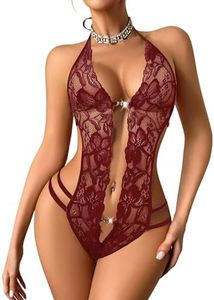 Avidlove Women's Lace Bodysuit One Piece Teddy Lingerie Deep V Neck Babydoll Cherry Red XXL