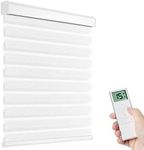 Tokblind Motorized Zebra Shades with Remote Control, Electric Dual Layer Sheer Roller Blind Work with Alexa via Hub, Smart Day and Night Horizontal Blinds for Windows, Customized Size (Texture White)