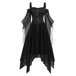 KUIH Halloween Dress for Women UK Clearance, Gothic Dresses Halloween Costumes Lace up Corset Dress Halloween Fancy Dress Evening Party Prom Cocktail Swing Dress Vintage A-Line Dress Medieval Costume