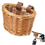 Kids Bike Basket with Adjustable PU Belts, Wicker Bike Baskets Handmade Woven Rattan Bike Basket Front Handle Children Bike Basket for Children Bicycle Accessories (Brown)