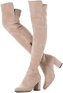 N.N.G Women Over the Knee Boots Thigh High Suede Black Block Low 2 Inch Heel Chunky Above Knee Winter Pointed toe, Beige Ihch Heel, 8.5