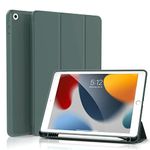 KenKe Case for iPad 9th / 8th / 7th Generation 2022/2020/2019 Case with Pencil Holder, Protective Case with Soft TPU Back, Auto Wake/Sleep Case for iPad 10.2 inch, Dark Green