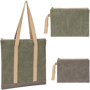 BELLE VOUS Lot de 3 Sacs à Fermeture Éclair Gris et Verts - Pochettes de Rangement de Différents Formats avec Poignées - Sacoches pour Voyages - Cosmétiques - Maquillage - Outils