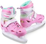 LEVYTEMP Adjustable Girls Ice Skates for Kids Youth Ages 5-12 - Pink Ice Skating Shoes - Size Medium US 1-4 - Hard-Shell Outer Boot - Hockey Lace-Up Skates for Beginners.