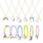 Pinenuts 12 Pcs Kids Jewellery Sets for Girls, Unicorn Bracelet and Necklace, Colorful Friendship Bracelets Rainbow Beaded Bracelet Necklace for Kids Girls Birthday Party Favors