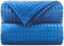 Throw Blankets – 150 x 130 cm, Navy Peony - Waffle Blanket - Lightweight Flannel Fleece - Soft, Cozy - Perfect for Bed, Sofa, Couch