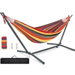 TORIBIO Double Hammock with Space Saving Steel Stand, Foldable Hammock with Stand & Portable Carrying Bag for Garden Yard Patio Backyard Indoor Outdoor Camping - Red