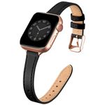 SUNFWR Compatible with Apple Watch Strap 38mm 40mm 41mm,Genuine Leather Strap Replacement,Slim&Thin Wristband for iwatch Series 7/6/5/4/3/2/1,SE(38mm 40mm 41mm,Black&Rosegold)