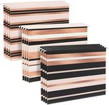 Paper Junkie 12 Pack Decorative Hanging File Folders, Letter Size, 1/5 Cut Tabs, Rose Gold Foil Stripes (9.5 x 11.5 in)