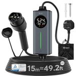 GONEO Portable EV Charger 15M | 3 Pin UK Plug to Type 2 Electric Car Charging Cable 10A 2.3kW | Temperature Monitor, Earth Fault & Leakage Protection | Adjustable Current & Timer for Home & Travel