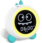 Kids Alarm Clock, Toddler Sleep Training Clock with Sound Machine, Night Lights, Ok to Wake Dinosaur Clock, Gift Ideas for Kids Child (Green)