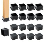 Suiwotin 12PCS Square Rubber Covers 1-1/2 Inch x 1-1/2 Inch Square Chair Leg Caps Covers Black Furniture Foot Table Chair Leg End Cap, Anti-Slip Chair Leg Floor Protectors, Black