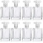 BELLE VOUS 8 Pack 30ml/1oz Empty Refillable Perfume Clear Glass Atomiser Spray Bottles - Transparent Square Bottles with Silver Mist Pump - Portable for Travel, Essential Oils, Aftershave & Cologne