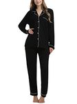 Joyaria Womens Notch Collar Pajama/Pj Sets Soft Bamboo Button Down Long Sleeve Top Sleep Wear Black