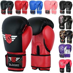 Be Smart Kids Boxing Gloves 4oz 6oz Training Gloves for Children Sparring Boxing Gloves Junior Training Mitts Punch PU Leather MMA Youth (Black/Red, 4 Oz)