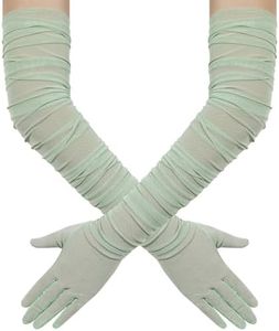 Hazhlko Women's Super Long Stretchy Ruched Mesh Tulle Sheer Gloves Costume Opera Party 1920's Dance Gloves Sage