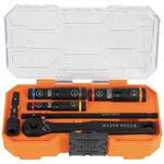 Klein Tools 65238 3-Piece Deep Impact Flip Socket Set with Modular Case, Heavy Duty, 3 Color-Coded Sockets, 6 SAE Sizes, 1/4, 3/8-Inch Drives