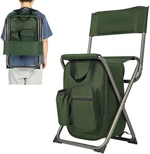 PORTAL Backpack Cooler Chair Fishing Chairs with Backrest Folding Camping Stool Compact for Outdoors Hiking Hunting Travel, Supports 225 lbs Capacity