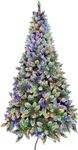 Asinse 5ft Prelit Artificial Hinged Christmas Tree with 300 Multi-Color Lights, 630 Branch Tips and Foldable Metal Stand, Perfect Choice for Xmas Decoration