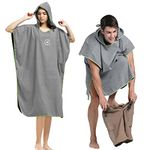 Changing Robe Towel Poncho with Hood for Surfing Swimming Wetsuit Changing,Compact & Light Weight,One Size Fit All Grey