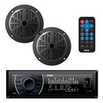 Pyle Marine Headunit Receiver Speaker Kit - In-Dash LCD Digital Stereo Built-in Bluetooth & Microphone w/ AM FM Radio System 5.25’’ Waterproof Speakers (2) MP3/SD Readers & Remote Control - PLMRKT46BK