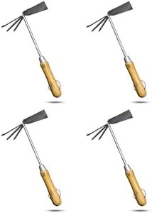 Garden Guru Eco Hand Cultivator Hoe Tiller Tool - 100% Recycled Stainless Steel - Rust Resistant - FSC Certified Wood Ergonomic Handle -Great for Gardening Cultivating Loosening Weeding (4 Pack)