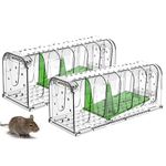 2 Pack Humane Mouse Trap No Kill, Mouse Traps Indoor Outdoor, Catch and Release, Reusable Mice Traps, Easy to Set and Safe for Family and Pets (Transparent with A Little Green)