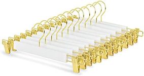 Amber Home 24 Pack 14.17" Solid White Wooden Pant Skirt Hangers with Gold Hook, Bottom Hangers for Slacks Trousers Jeans with 2-Adjustable Gold Clips (White, 24 Pack)