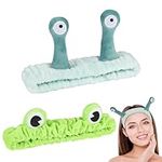 Heyu-Lotus 2 PCS Frog Snail Face Wash Headband for Women Girls, Spa Hair Band Makeup Soft Coral Fleece Skincare Headband Cute Elastic Headband Creative Hair Accessories