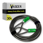 Vascer Long Bike Lock-30 Feet (3/8") Security Cable with Loops Heavy-Duty AntiTheft Braided Steel, Vinyl Coating-Locking Cable for Bikes, Motorbike, Boat, Ladder, Gate, Mower and Equipment